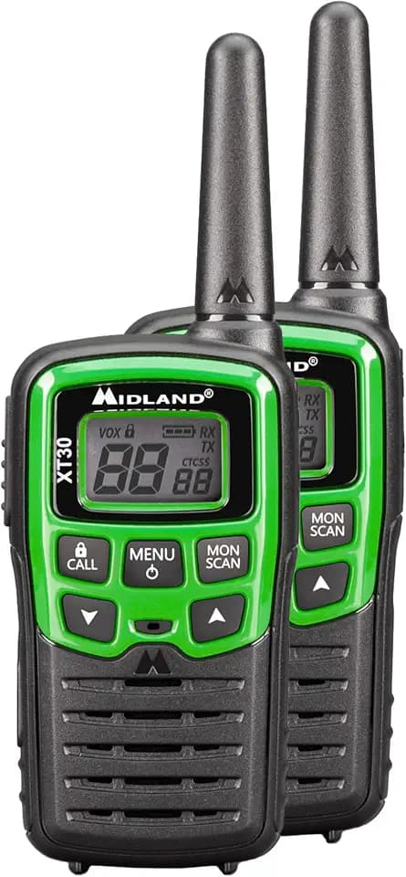 Midland XT30 PMR-Funkgerät mit Akku & Ladekabel, 6 km Reichweite, 16 Kanäle, VOX-Funktion, Walkie Talkies mit hervorragender Sprachqualität, Paar, grün