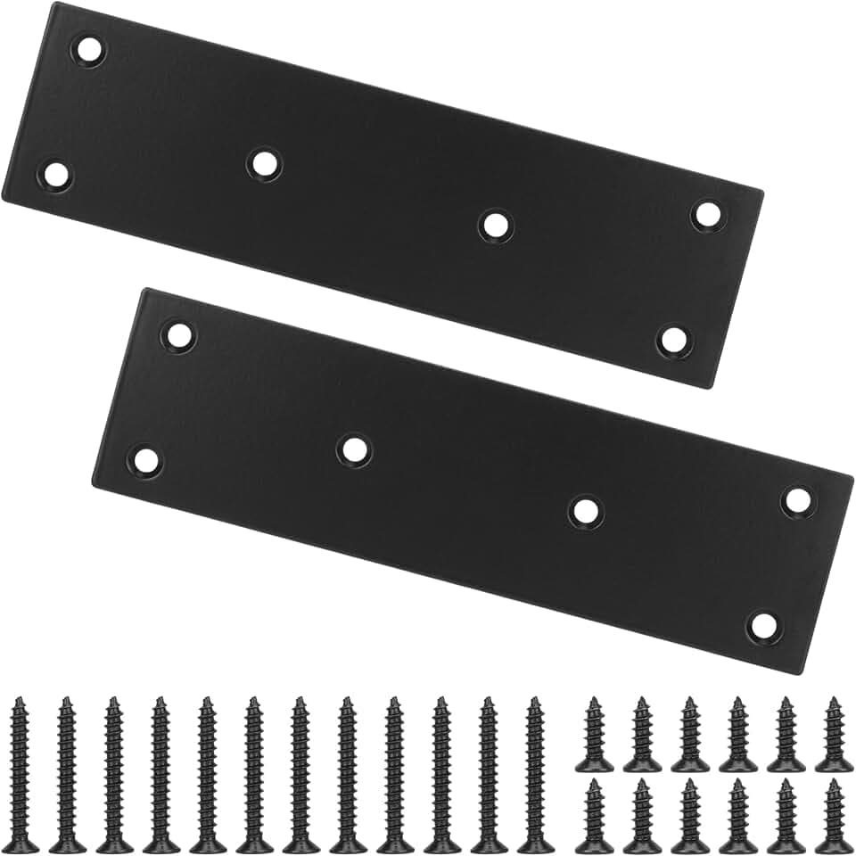Mending Plate, Black Metal Flat Straight Brace Bracket, Double-Wide Metal Plate, Joining Plate for Wood Furniture Fence Fastening with Screws in 2 Different Lengths (48x169mm, 2 Pack)