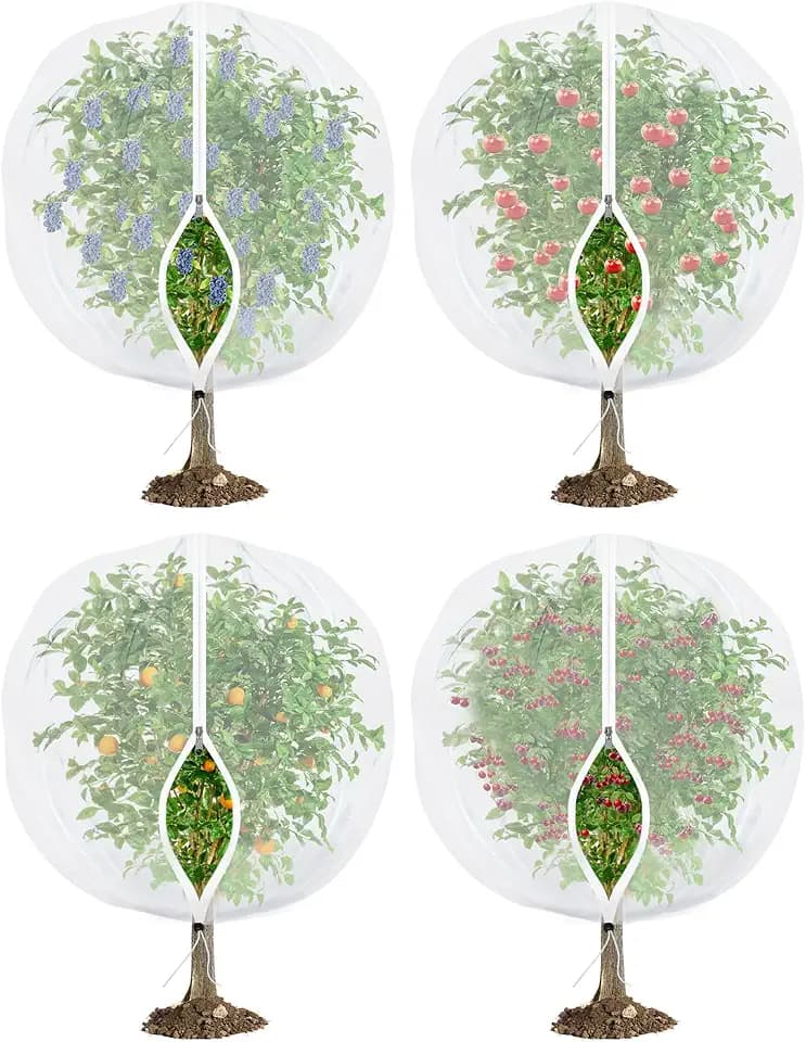 Fruit Tree Netting for Cicadas - with Zipper 4Pcs 5 x 4FT Garden Bird Netting for Blueberry Bushes with Drawstring,Insect Plant Protection Mesh Net Bags for Tomato,Cicada,Animals (4, 4 x 5 FT)