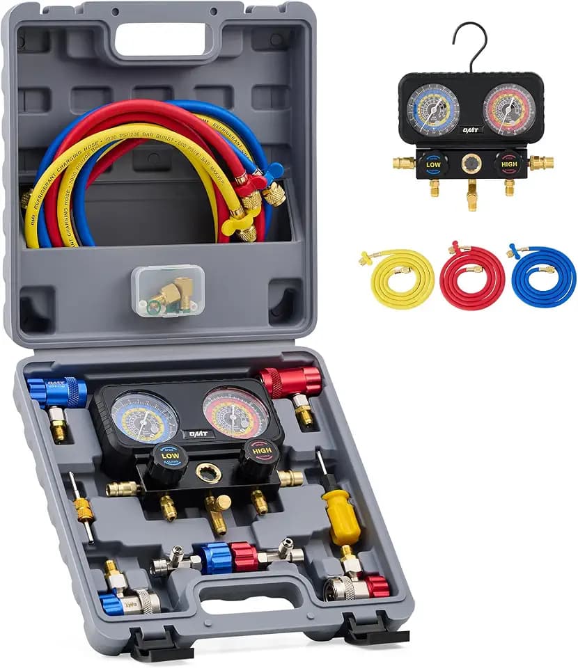 OMT AC Manifold Gauge Set with 5ft Hoses for R1234yf R404a R134a, 3 Way