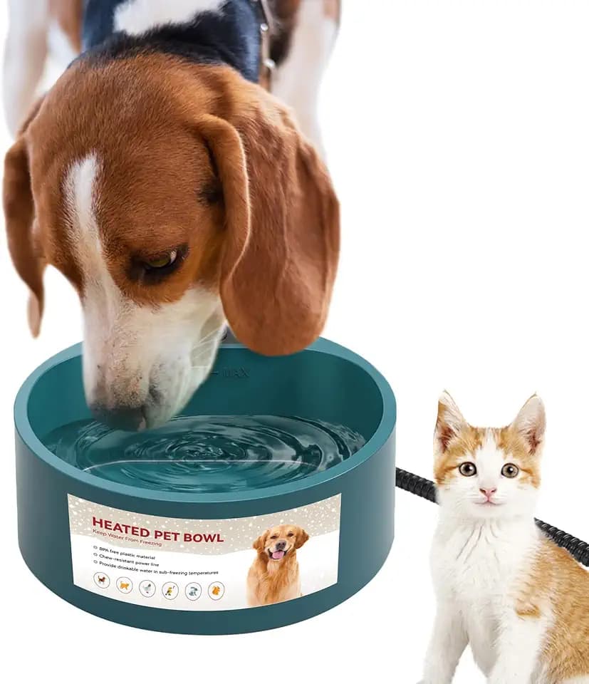 NAMSAN Heated Pet Bowl Outdoor Heated Dog Water Bowl Thermal-Bowl Livestock Heating Dish Provide Drinkable Water in Sub-Freezing Temperature for Cats, Chickens, Squirrels