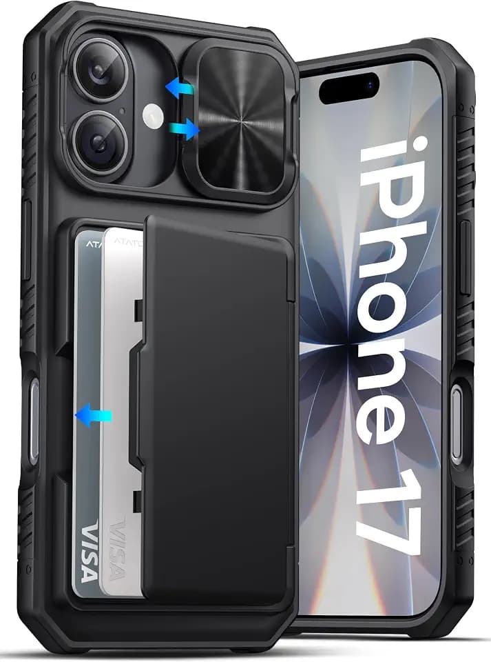 ATATOO for iPhone 17 Case Wallet, Built-in Card Holder (3-5 Cards), Black