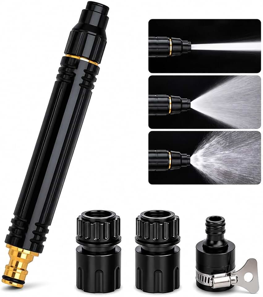 High Pressure Hose Nozzle with 3 Spray Modes, Twist-Control Spray Nozzle with 3 Adapters for Car Washing, Garden, Patio and Driveway Cleaning