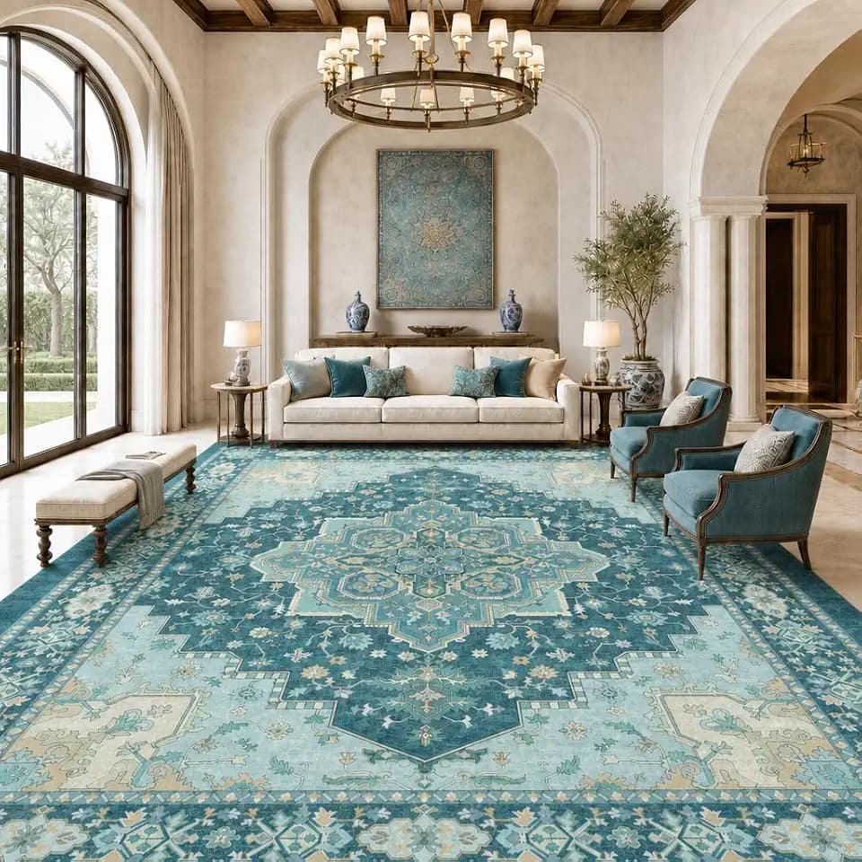 Amada Vintage Washable Area Rug,9'x12',Teal Blue