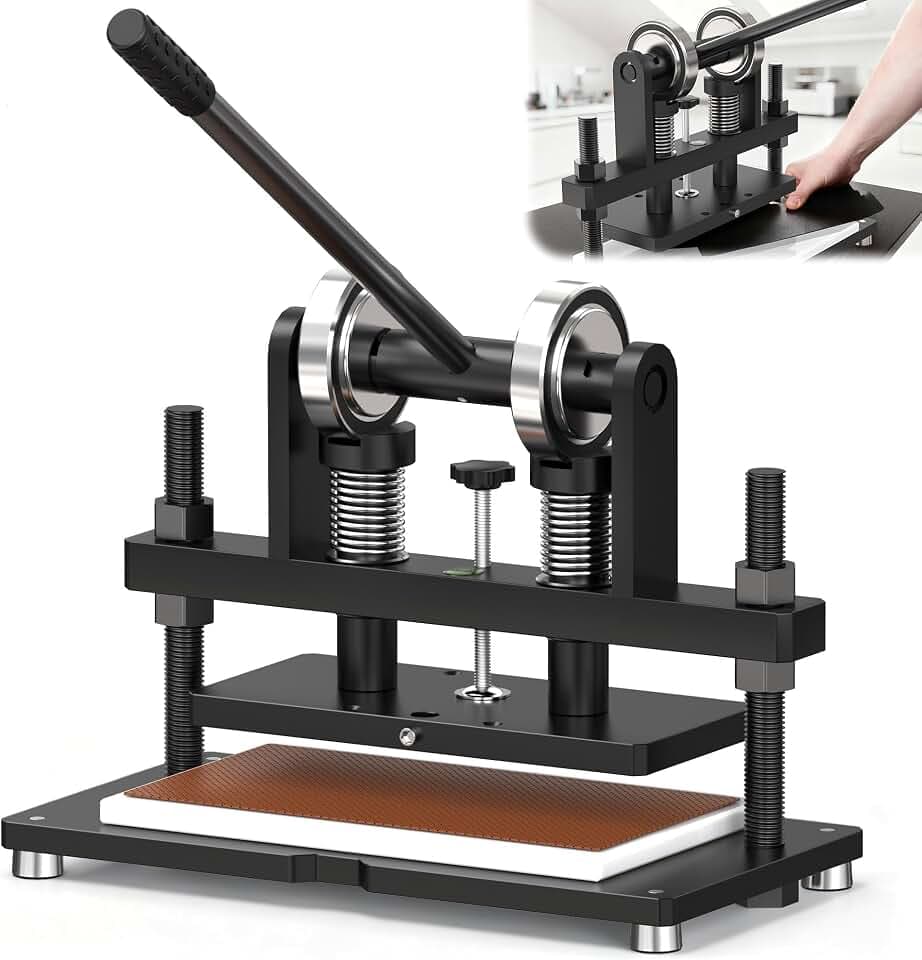 SporGain Leather Cutting Machine, Die Cutter Stamping Machine, Hand Press Mold Cutter, Includes 10.2 x 5.9 Upper Plate, Dual Guide Shafts Die Cut Machine for Various of Materials
