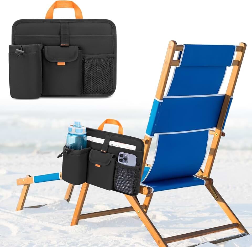 Beach Chair Cup Holders, Arm Organizer for Camping with 2 Fastener Strap
