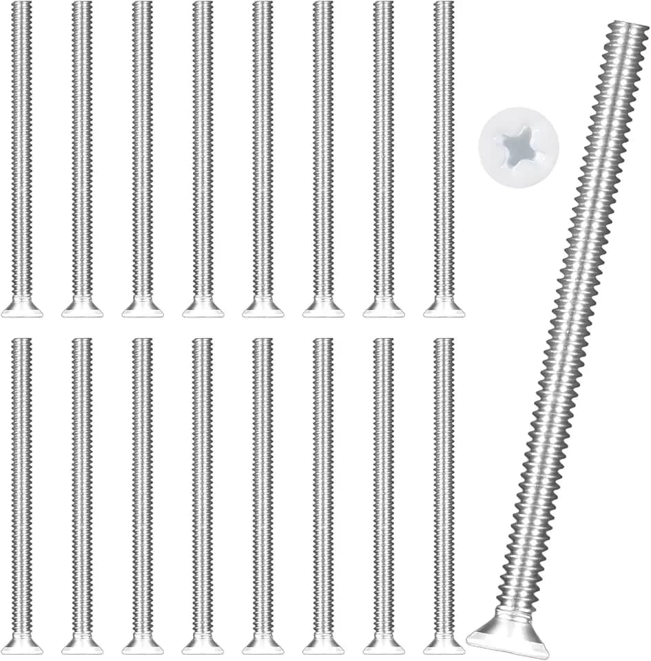 40Pcs Extra Long Outlet Screws, 6-32 x 1-1/2 Inch White Painted Flat Head Machine Screws Wall Plate Screws for Fix Repair Wonky and Sunken Outlet