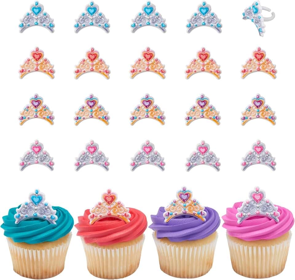 Princess Tiara Crown Cupcake Decoration Toppers | 24 Pack Party Cake Rings
