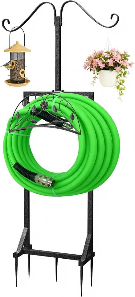 Garden Hose Holder Outside: Water Hose Stand with 2 Shepherds Hooks