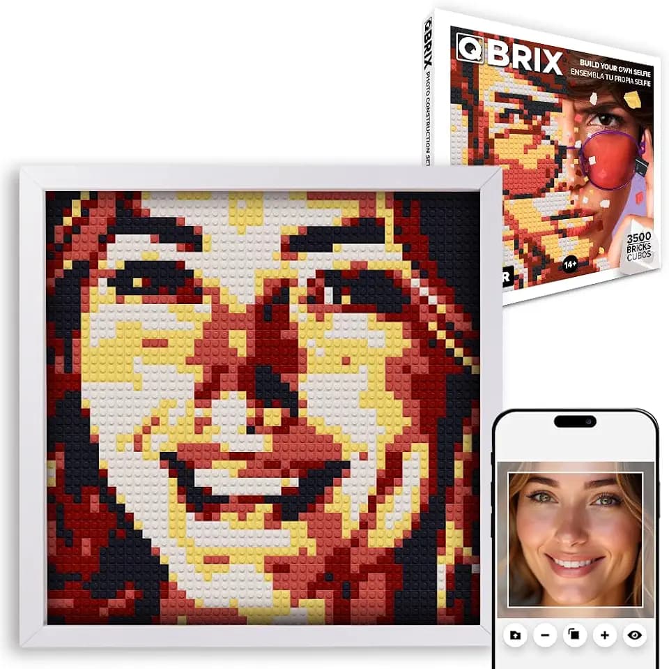 QBRIX Custom Selfie Mosaic Building Set | Art Kit for Wall Art Creation from Any Photo | Personalised Gift | Building Blocks Portrait with Frame | Pixel Art Building Kit | Solar 17.5 x 17.5 inch