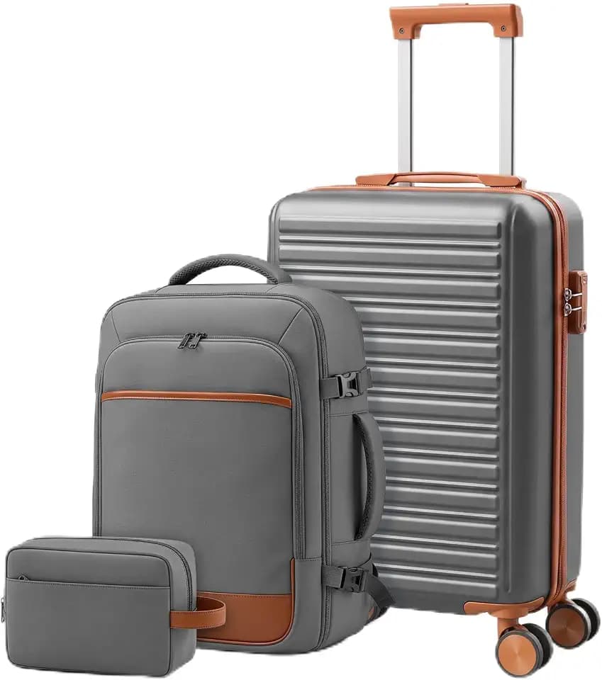OLIXIS 3 Piece Luggage Set, 20in Carry On Suitcase With Backpack
