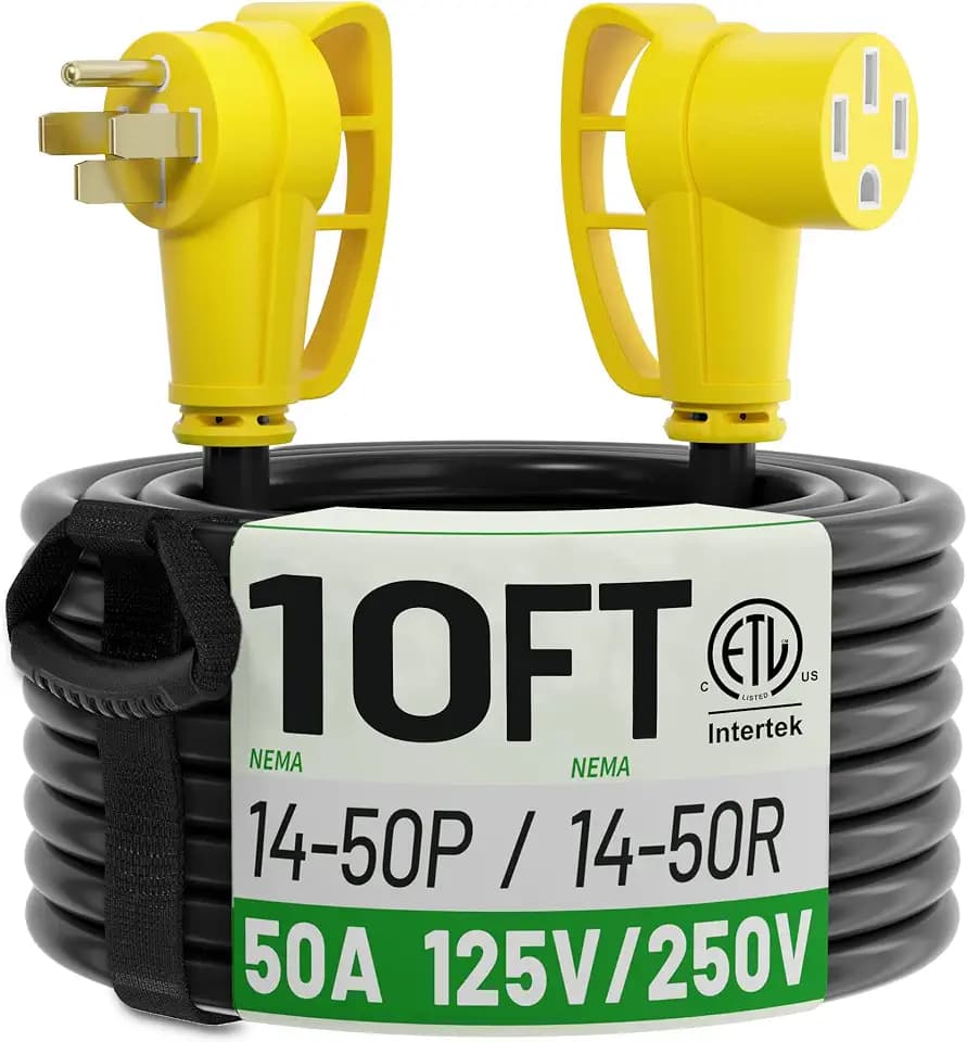 POWGRN NEMA 14-50P to 14-50R 10 FT 50 Amp RV/EV Extension Cord Outdoor