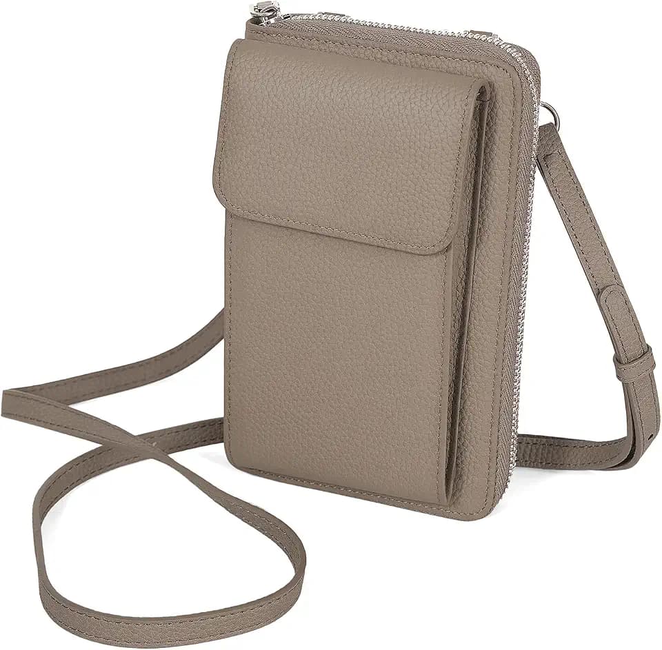 Women's Small Genuine Leather Crossbody Phone Purse and Wallet with Adjustable Strap, Fits cell phone up to 6.1 Inch