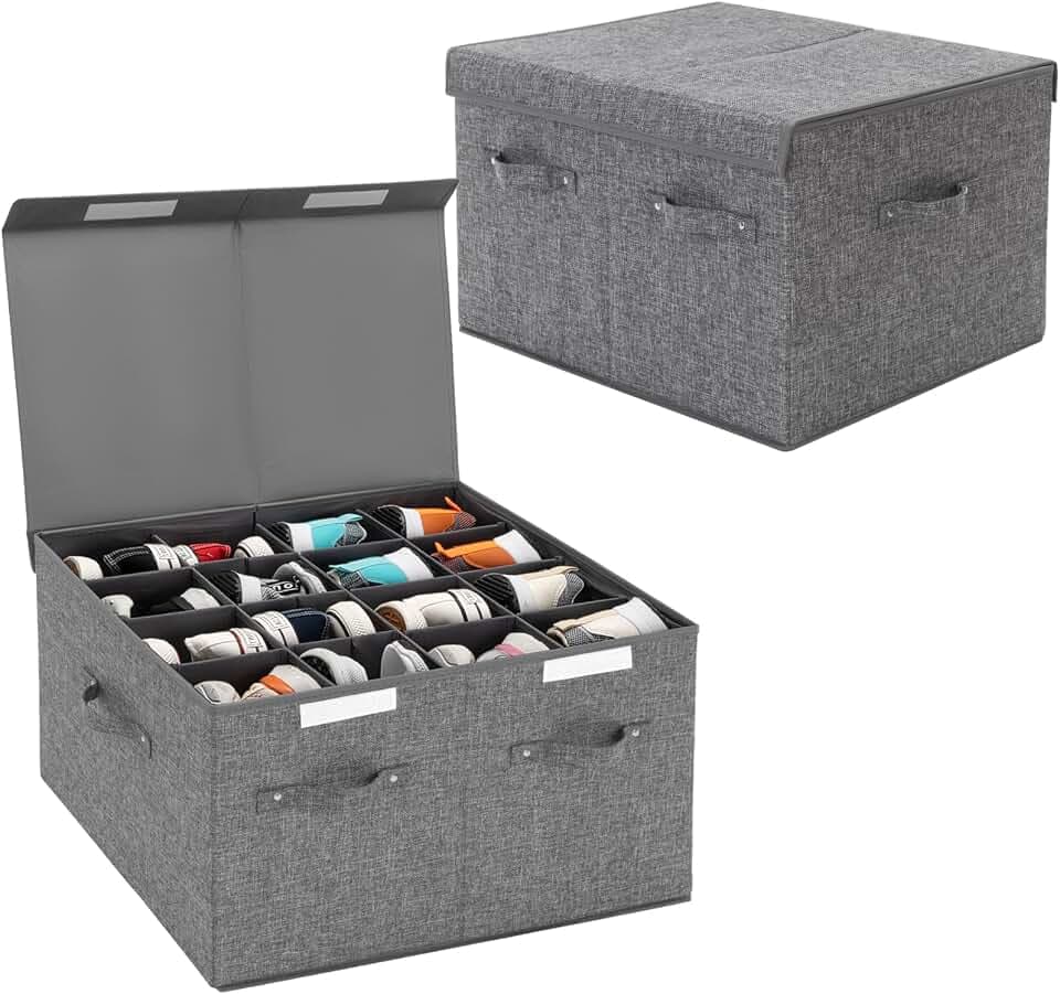 Shoe Organizer for Closet Fits 16 Pairs, Large Shoe Storage Box Bins 2 Pack