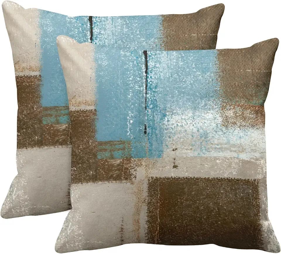 Britimes Throw Pillow Covers Set of 2, 18 x 18 Inch, Blue Beige Brown