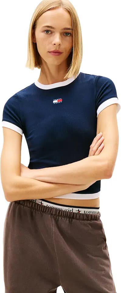 Tommy Jeans Women's Short Sleeve Cotton Graphic T-Shirts with Embroidered Badge Logo