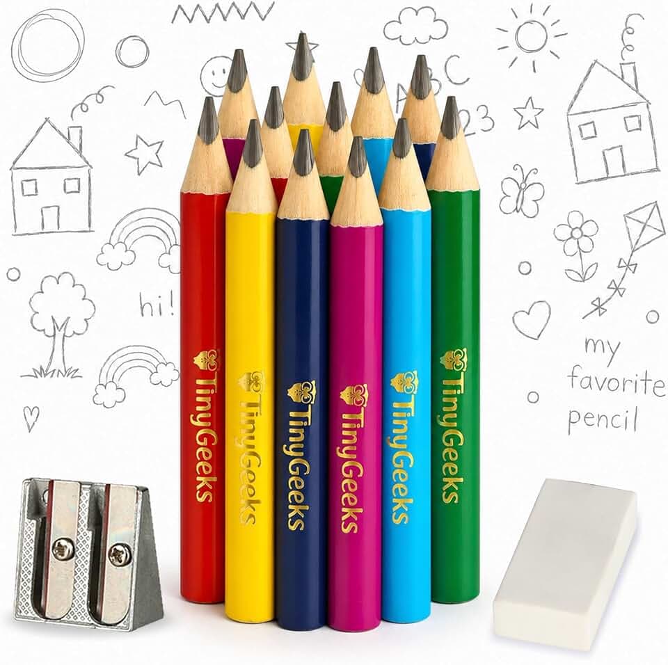 Jumbo Pencils HB, 12 Pack Triangle Short Grip for Kids with Sharpener