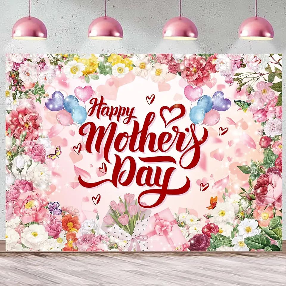 Happy Mother's Day Backdrop Banner 10x8FT Mothers Day Decorations Pink Flowers Best Mom Background for Photography Mothers Day Sign for Party Decor Supplies (120x96 inch)
