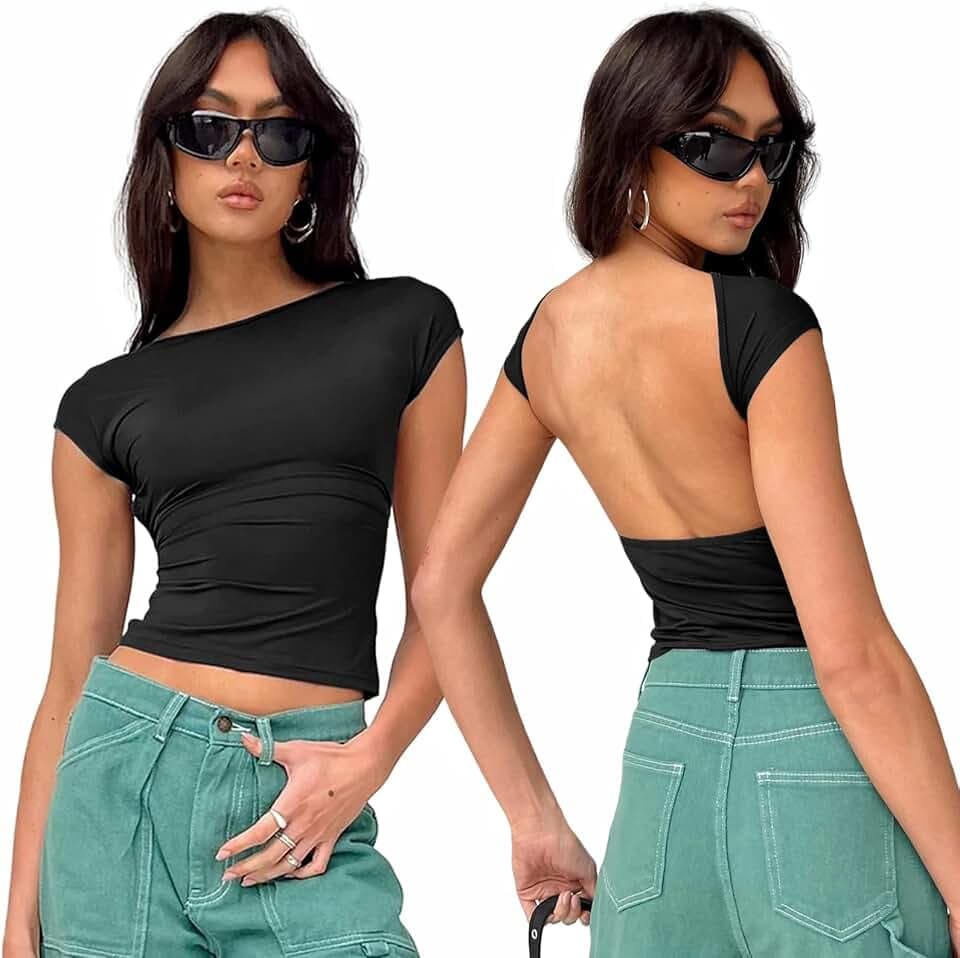 Arkim Backless Top Damen Y2K Rückenfreies Oberteil Sexy Oberteile Damen Umkehrbarer Stil Strassenmode Neu im Sommer Oberteile Damen