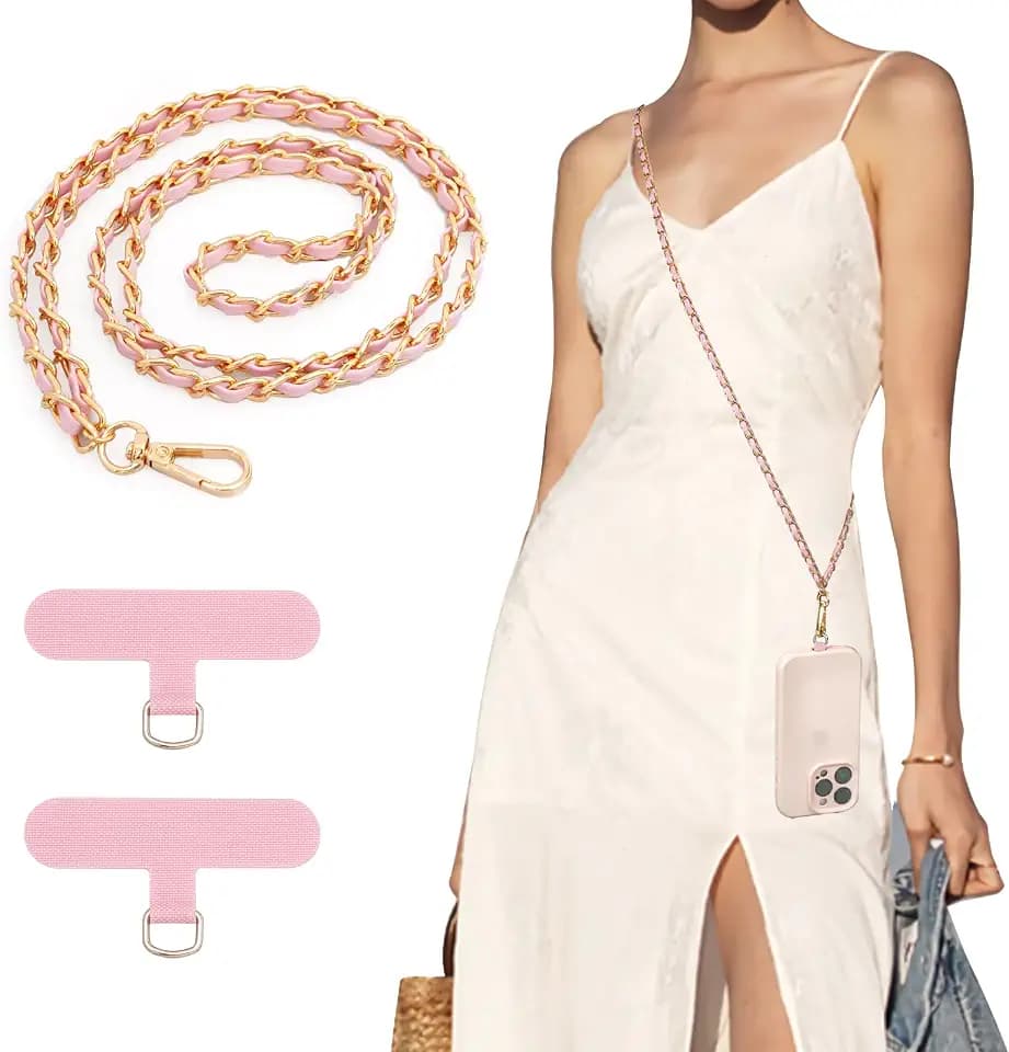 TiMOVO Phone Lanyard Metal Chain Crossbody, Pink