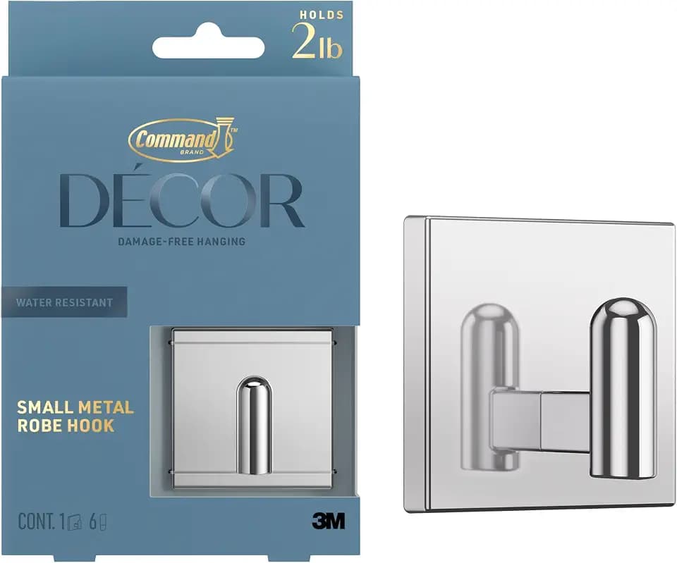 Command Small Chrome Decor Bath Hooks, 1 Hook, 6 Strips