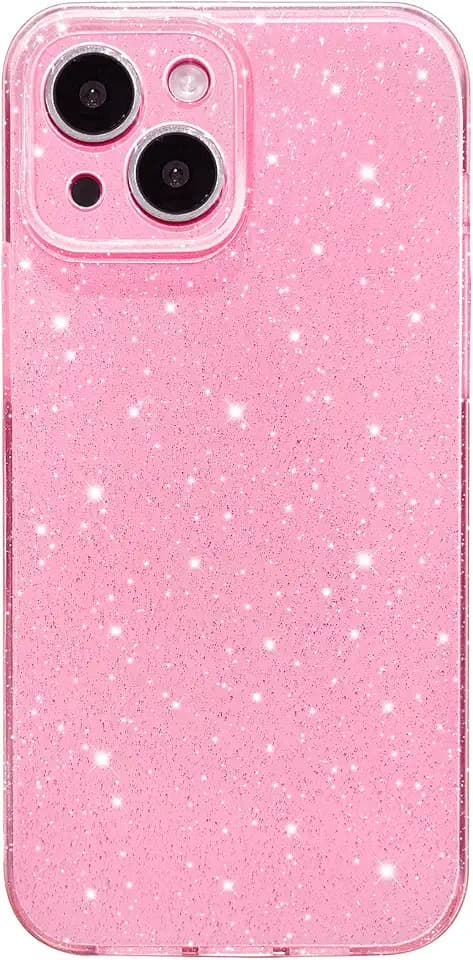 Hython Case for iPhone 14 Case Glitter Cute Sparkly Shiny Bling Sparkle Phone Cases 6.1", Thin Slim Fit Soft TPU Bumper Shockproof Rubber Protective Cover for Women Girls Girly, Bright Pink