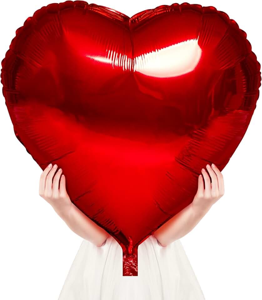 Red Heart Balloons- 4Pcs 32inch Foil Heart Balloon, Valentine Day Balloons, Room Decorations Kit Party Props Decor Love Balloons Red Valentines Day Heart Balloons