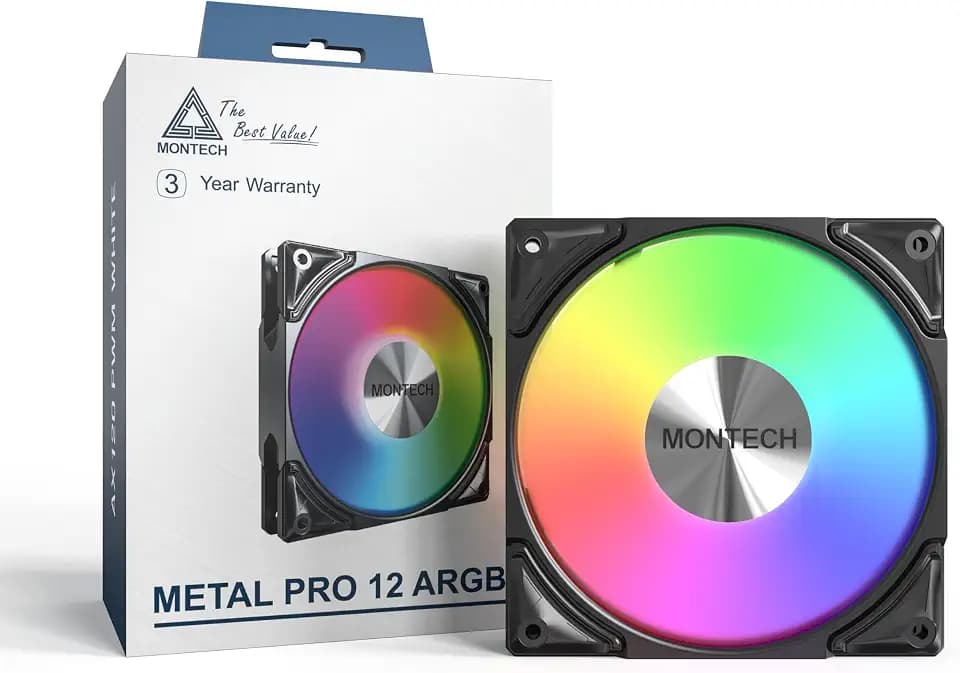 MONTECH Metal PRO 12 ARGB 120mm PWM - High Static Pressure, Quiet RGB Fan with Fluid Dynamic Bearing - Black