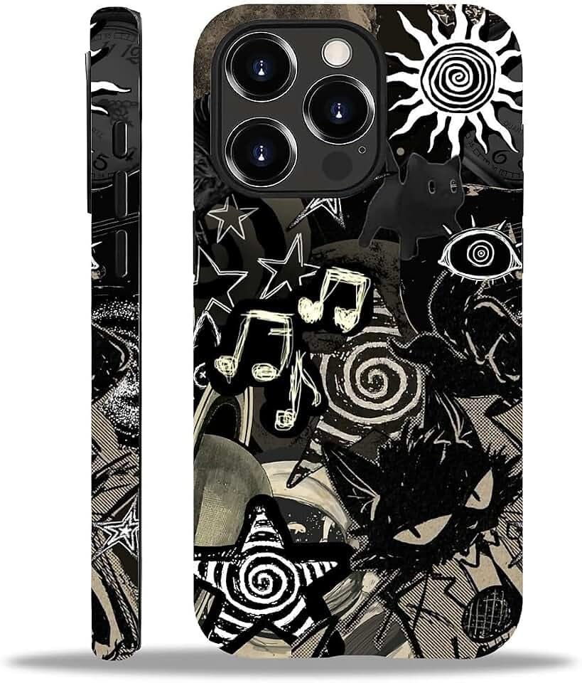 for iPhone 15 Pro Max Case, Dark Gothic Grunge Black Cat Pattern Print Matte Phone Case Funny Liquid Silicone Case Impact Resistant Anti-Scratch Shockproof Protective Cover