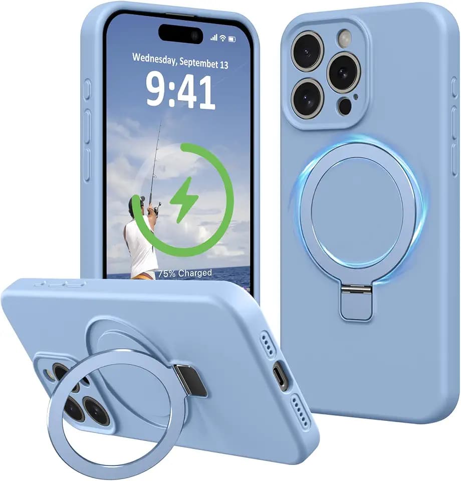for iPhone 13 Pro Max Case Liquid Silicone with Stand, Light Blue