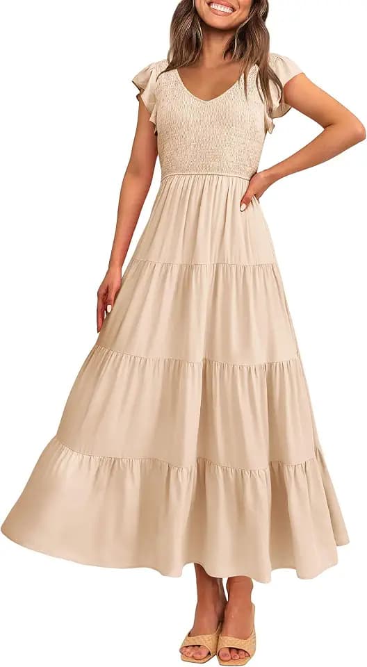 PRETTYGARDEN Women's Summer Smocked Flowy Maxi Dress