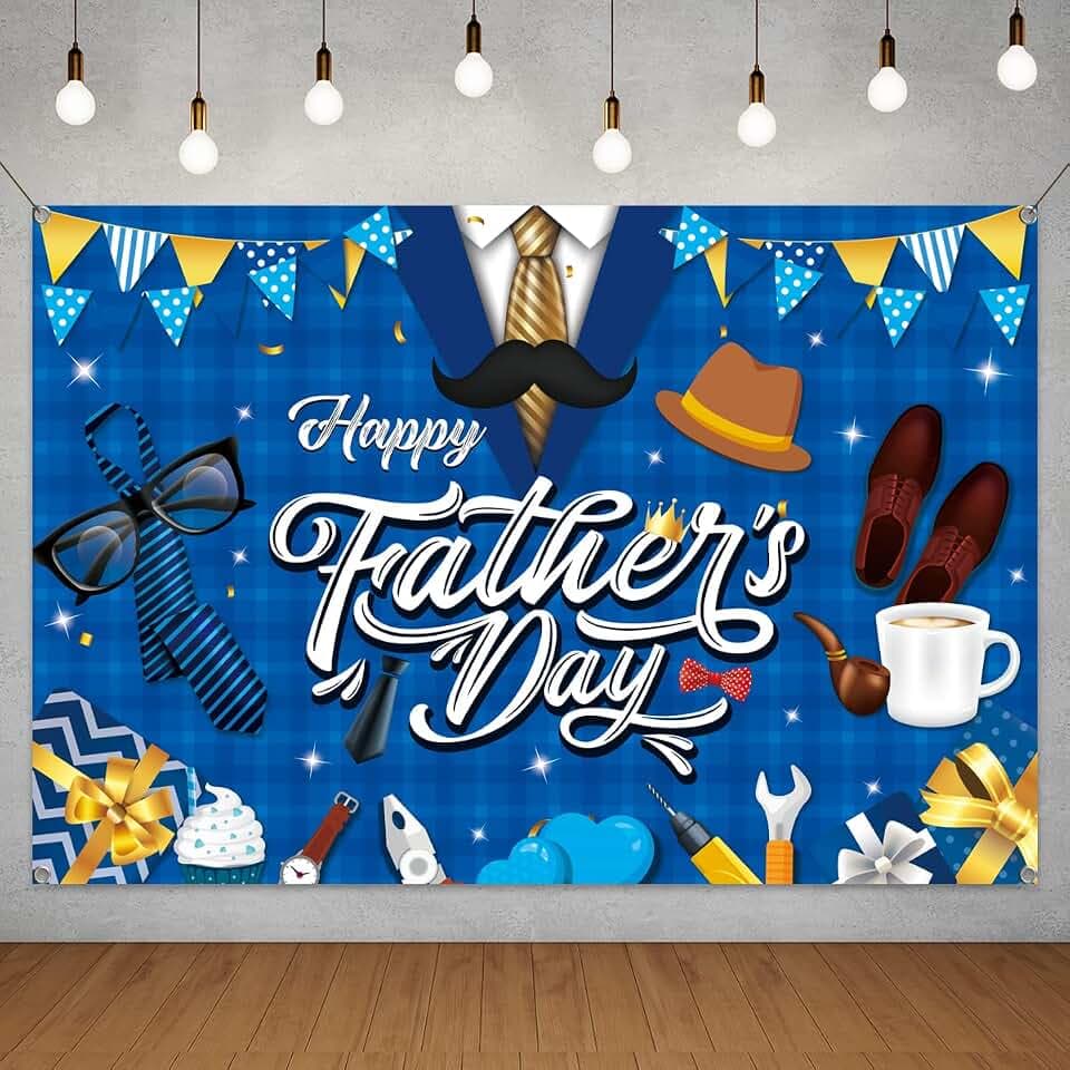 Happy Fathers Day Backdrop Decoration- Fathers Day Large Blue Shirt Background Backdrops Banner for Father Party Photo Booth Prop Supplies(Backdrop)