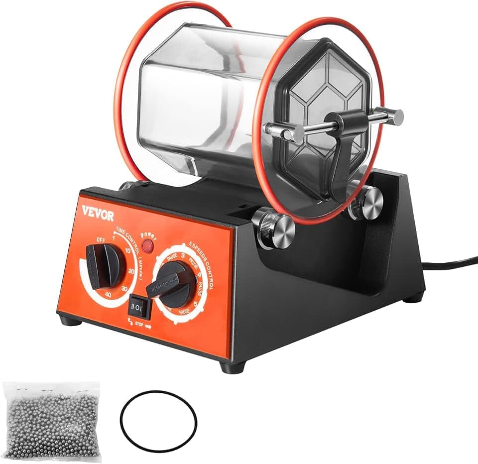 VEVOR Poliertrommel Schmuck-Poliermaschine 3 kg, Rotary Tumbler Oberflächenpolierer 60 W, Schmuck Polieren Dreh-Tumbler Einstellbare Zeit & Drehzahl Polierer Kugelmühle, für Gold, Silber usw.