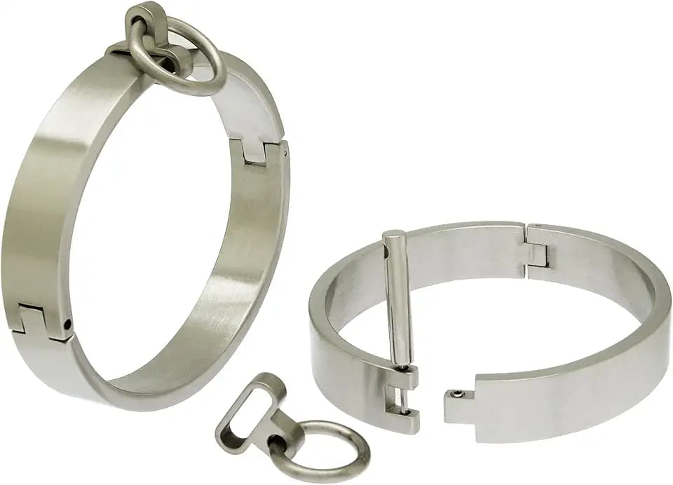 Stainless Steel Lockable Wrist Ankle Cuff Bracelet, Brushed Silver, Oval Shape, with Removable O-Ring and Hexagon Key