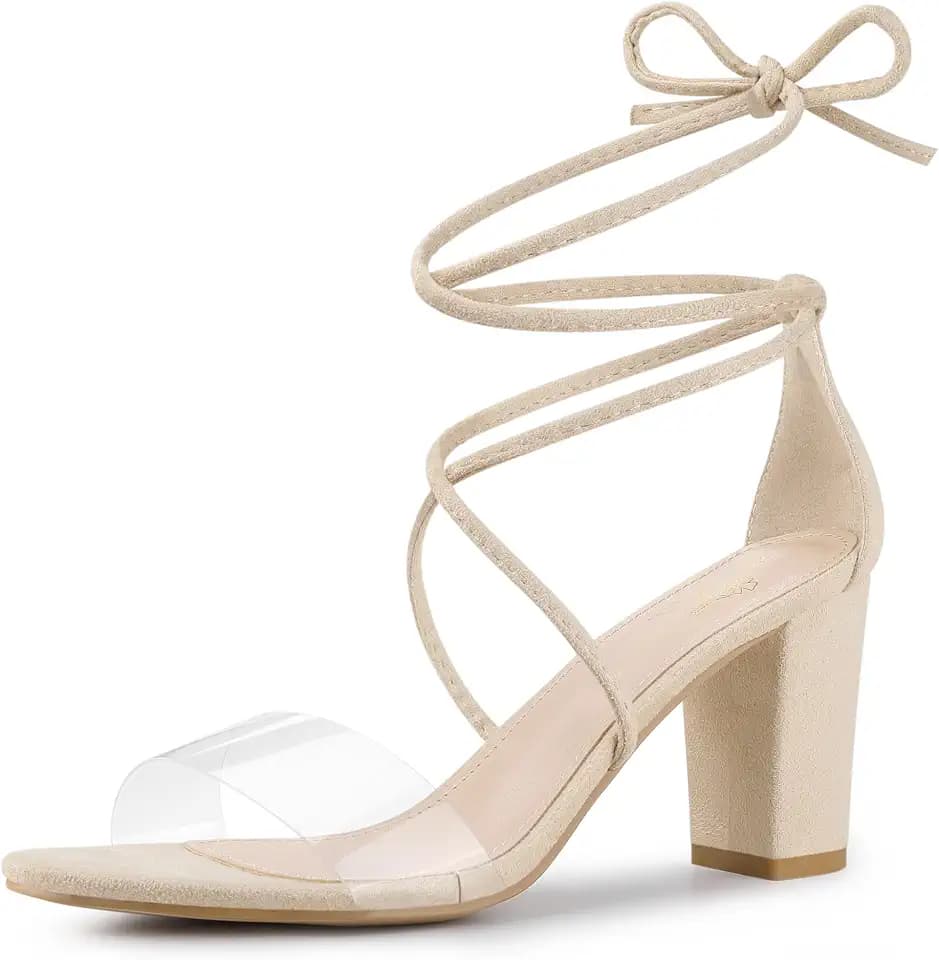 Allegra K Women's Clear Strap Block Heels Lace Up Heels Sandals