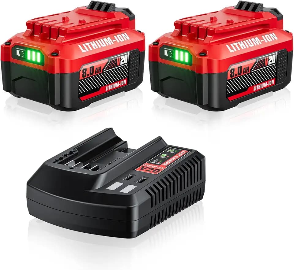 POWTREE 2Pack Replacement for Craftsman V20 Battery and Charger Combo Compatible with Craftsman 20V Battery Lithium CMCB205 CMCB204 CMCB201 CMCB202 CMCB206 CMCD700C1 CMCS500B 20 Volt Power Tools