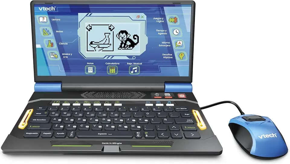 VTech - Genio XL, zweisprachig, Spanisch-Englisch, interaktiver Computer, elektronisches Spielzeug ab 5 Jahren, 164 pädagogische Aktivitäten, QWERTY-Tastatur, Maus, Spiele, Musik, Wissenschaft