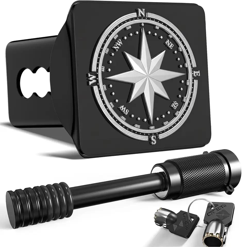 Compass Logo Hitch Cover for 2 Inch Receivers(with 5/8-Inch Pin Diameter Trailer Hitch Lock)