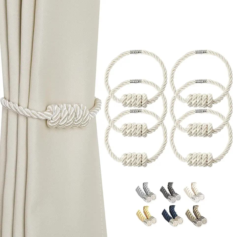 BEL AVENIR Magnetic Curtain Tiebacks 6 Pack Hand-Woven Curtain Ties