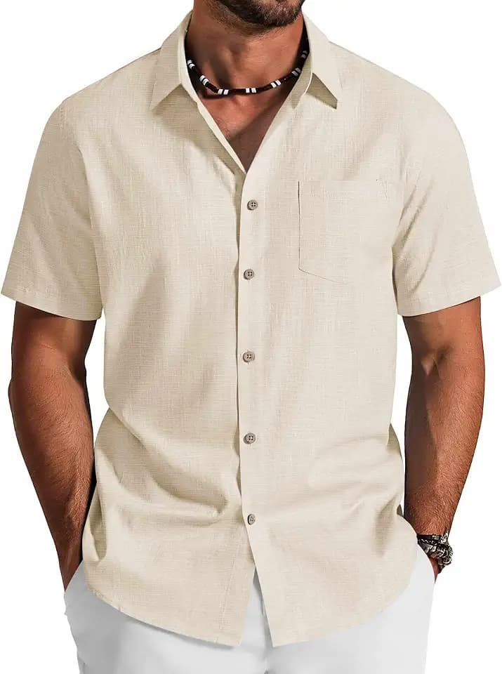 COOFANDY Men's Button Down Shirt Short Sleeve Cotton Casual Summer Shirts Beach Vacation Linen Shirts for Men