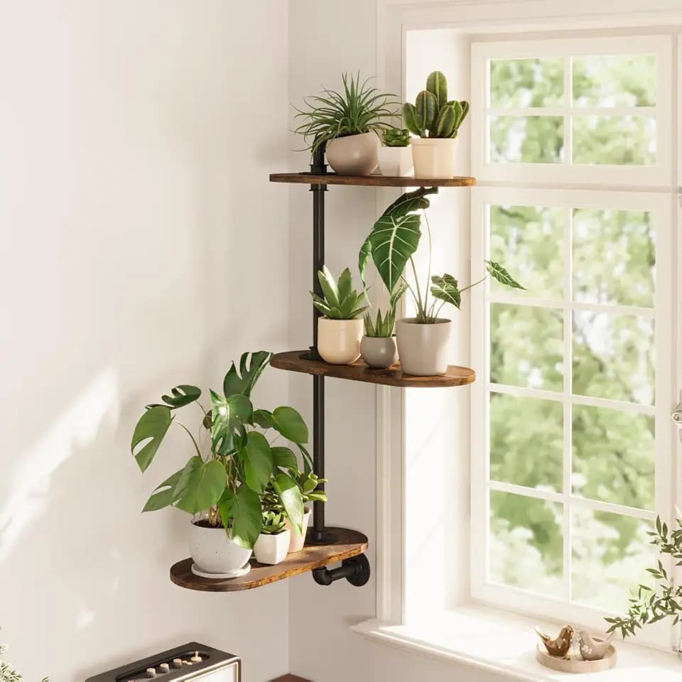 GENTINGBRO 3-Tier Rotating Window Plant Shelf Wall Mounted Plant Stand