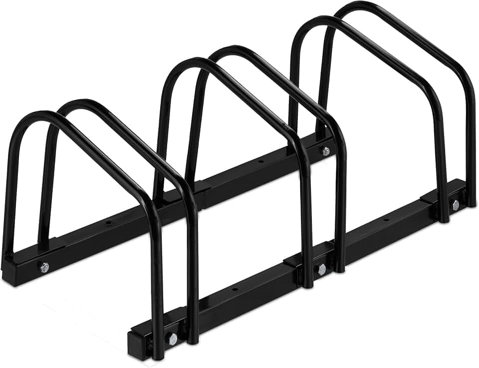 Relaxdays Fahrradständer, für 3 Fahrräder, aus Metall, schwarz