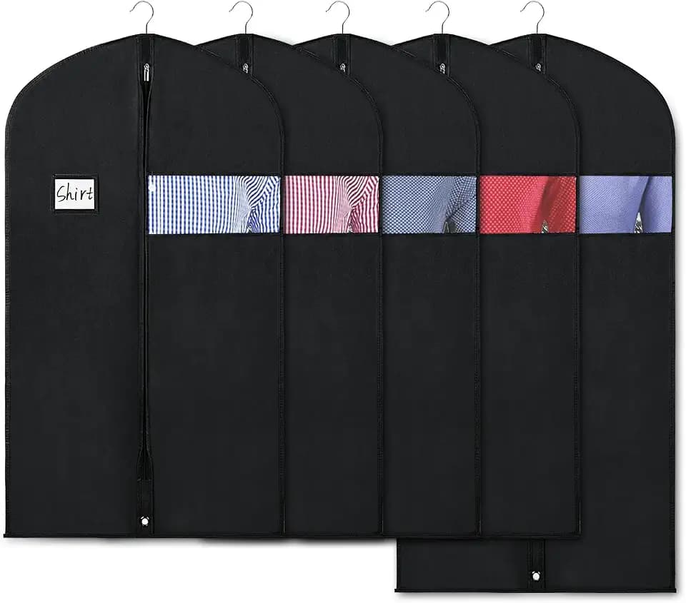KEEGH Schwarze Kleidersäcke Anzugtasche für Aufbewahrung und Reisen 110/127cm Anzugabdeckung mit Durchsichtigem Fenster für Anzugjacke Hemdmantel Kleider (5 Stück)