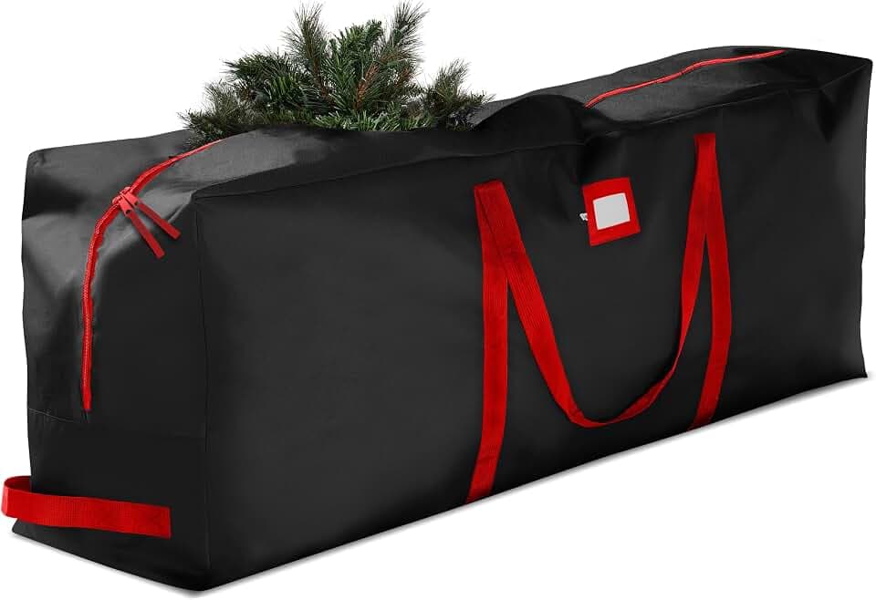 ZOBER 600D Oxford Fabric Large Christmas Tree Storage Bag - Fits 9 Ft Artificial Trees - Tear Proof Waterproof Christmas Tree Bag For Storage Box For Xmas - Strong, Durable Handles - Card Slot - Black