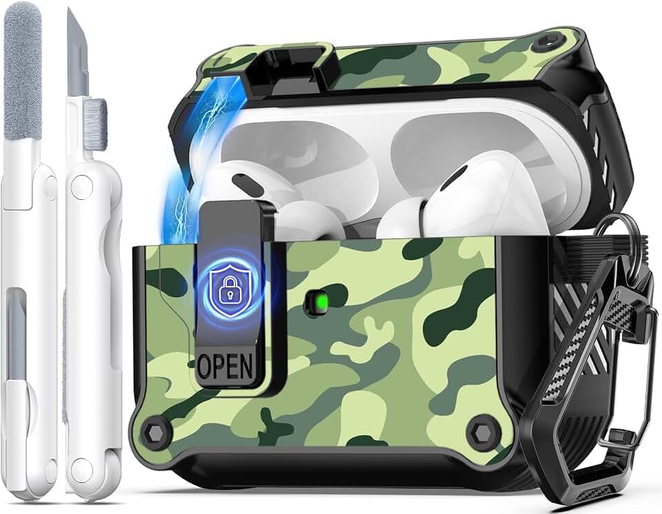 R-FUN for AirPods Pro 2 Case with Lock Magnetic Lid, Rain Camouflage