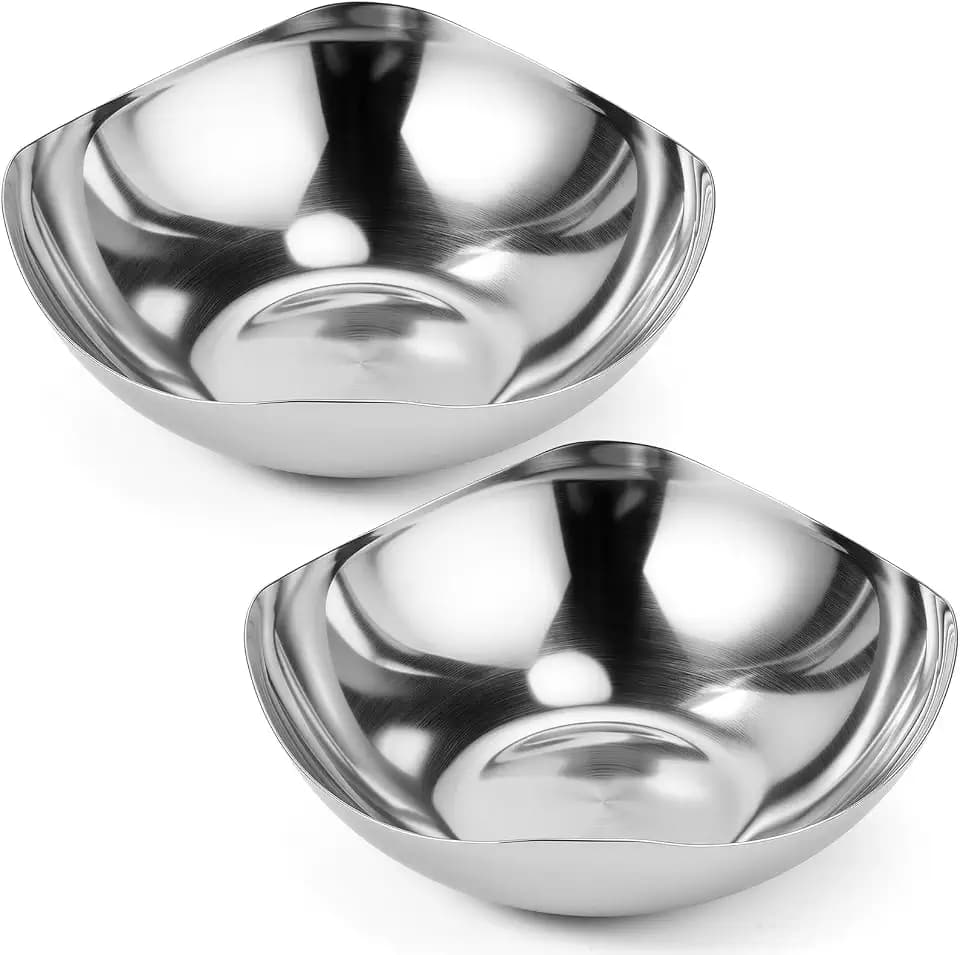2 Pcs Silver Candy Bowl Stainless Steel, 8 Inch Mirror Polished