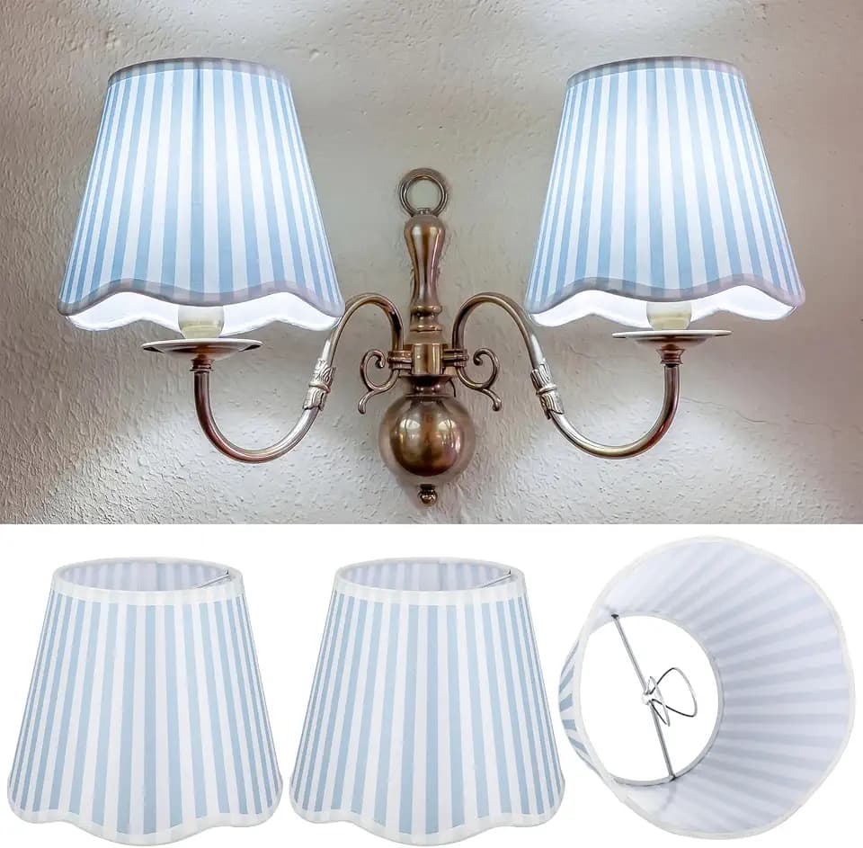 Gerrii 2 Pcs Blue and White Striped Scalloped Lamp Shades