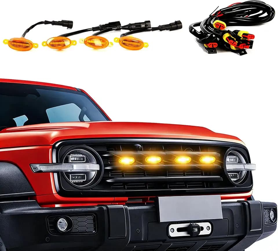 4LED 12LED Universal Grille Lights, Amber White Off-Road Fog Lights for Trucks, Pickup Grill Decoration Marker Lights, IP65 Waterproof Grille Accessory Kit（Yellow Light）