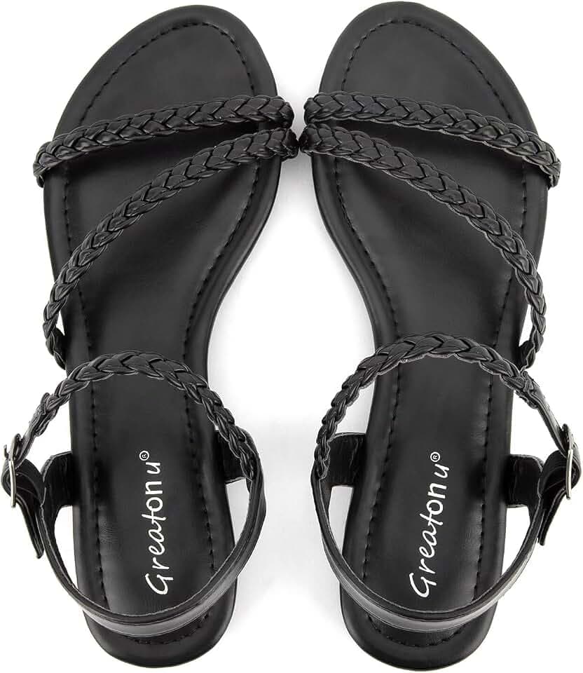 Greatonu Women’s Flat Sandals Slip On Summer Gladiator Open Toe Braided Slingback Shoes