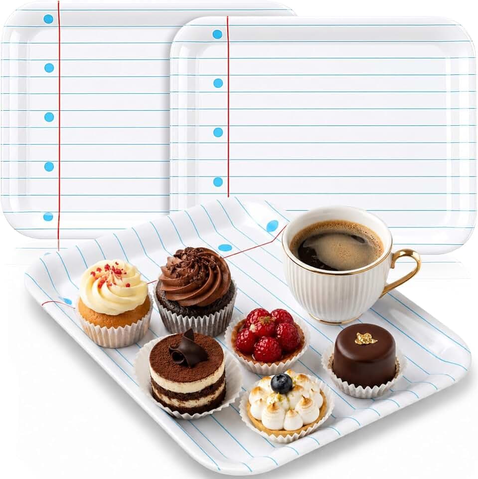 Vesici 3 Pcs Back to School Serving Trays 13 x 10 Inch Notebook Line Melamine Platters Reusable Rectangular Serving Dishes for First Day of School End of Year Teacher Party Supplies Food Snack Dessert
